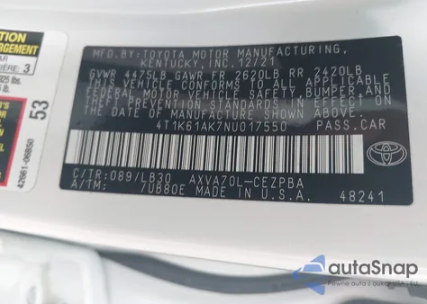 2022 Toyota Camry Xse from USA, damaged, VIN 4T1K61AK7NU017550